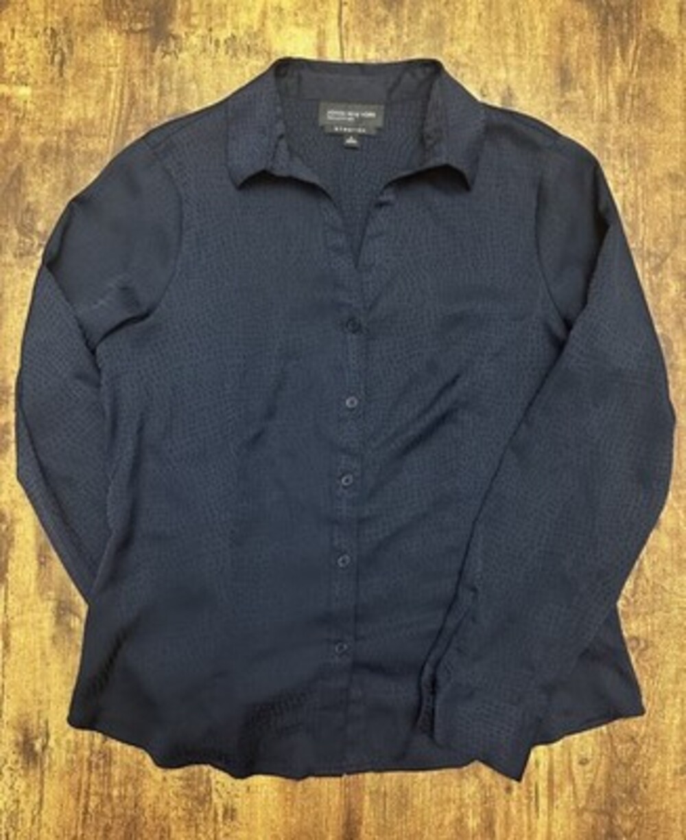 Jones New York Collection Navy Textured Button-Down Blouse size 8